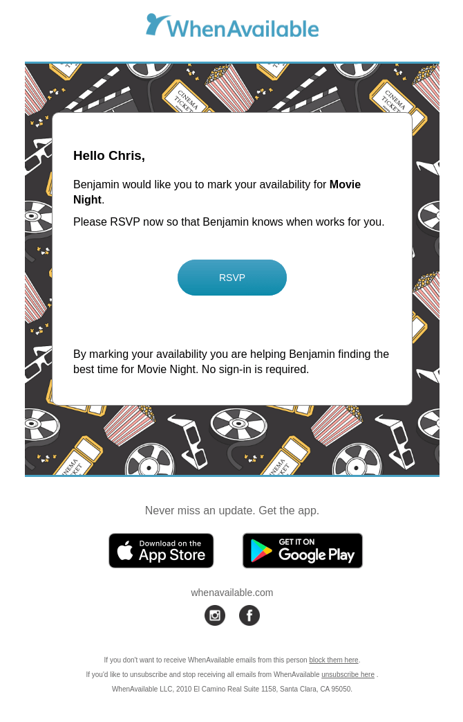 email with a movie theme screenshot